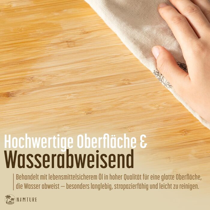 Дерев'яний обробний дошка Stirnholz 45x30 см з бамбука, преміум-якість, з жолобом для соку, з ручками, антиковзні ніжки, в подарунковій коробці