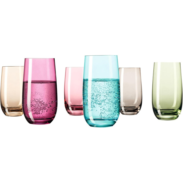 Leonardo Sora Drinking Glasses, Set of 6, Colorful Glass Set, Dishwasher-Safe Juice Glasses, Water Glasses, Drinking Cups in 6 Colors, 390 ml, Assorted Colors, 047287