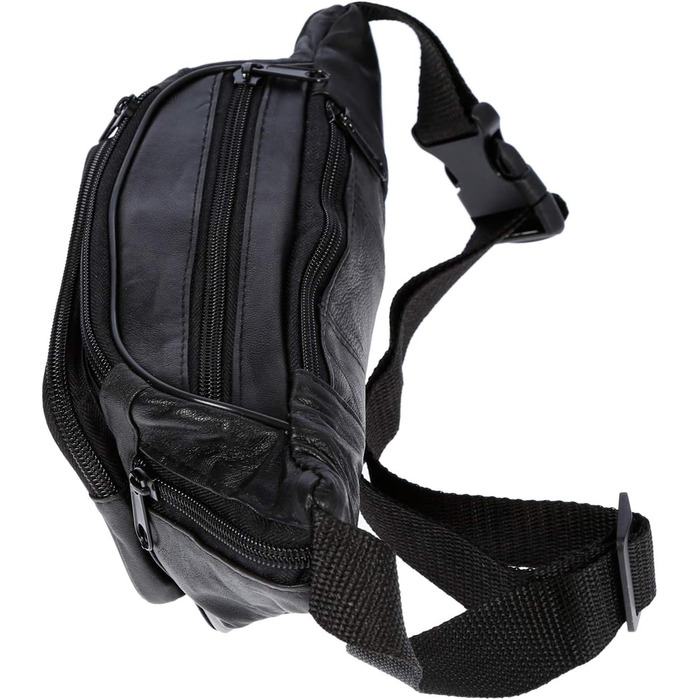 Чоловіча поясна сумка Christian Wippermann з натуральної шкіри - преміум якість, 24x12x6-8 см, 3 відділення на блискавці, регульований ремінь, RFID захист (Чорний)