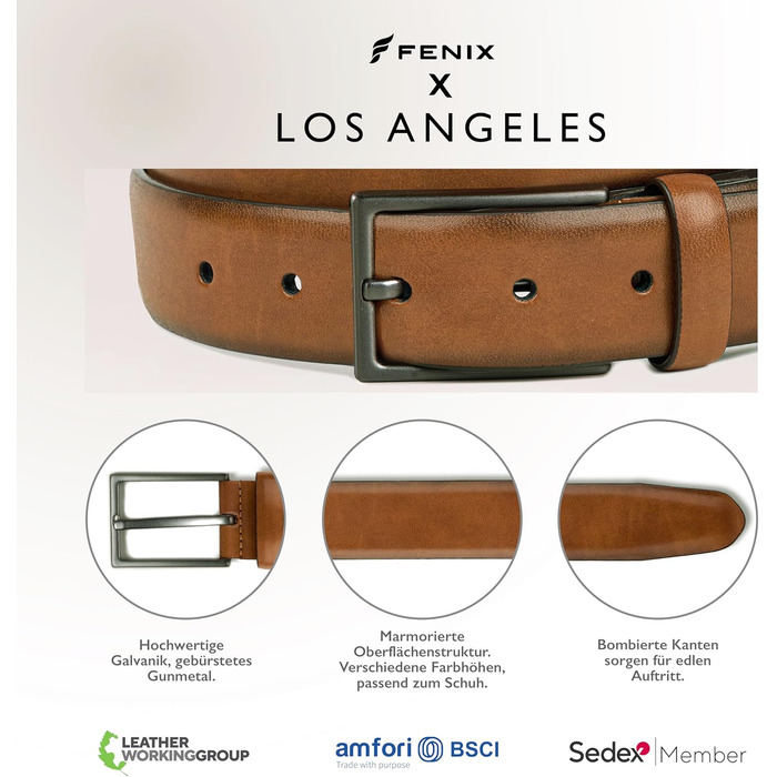 Чоловічий ремінь FENIX LOS ANGELES з нікель-вільною пряжкою, 30 мм, еластичний та регульований, для костюмів та джинсів (Desert Cognac, 85)