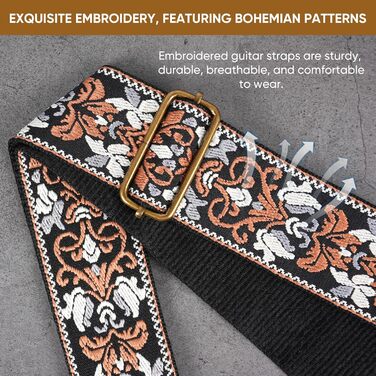 Гітарний ремінь Jacquard з вишивкою з бавовни та шкіряними кінцями для акустичної гітари (Gs-75-4 Retro Jacquard)