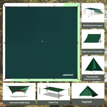 Водонепроникний тент Tarp 3x3 м: нейлон, для кемпінгу, намету, гамаку, UV-захист, для тераси