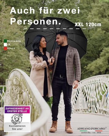 Стійкий до вітру парасолька: великий парасолька Ø120см з відбиваючим краєм, 12 спиць, з чохлом - для чоловіків та жінок, оливковий (чорний)