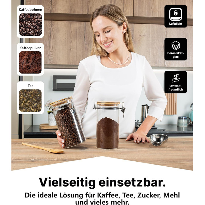 Набір кавових контейнерів Deco haus® 2 шт. з етикетками, 1,3 л - для кави, цукру, борошна, мюслі. Повітряно-непроникні контейнери для зберігання продуктів.