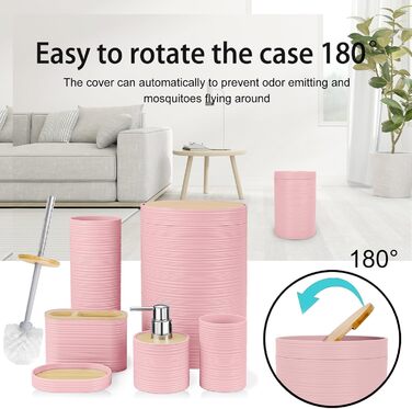 CERBIOR Набір аксесуарів для ванної кімнати, бамбуковий комплект з 6 предметів, включає дозатор для мила, тримач для зубних щіток, стакан для зубних щіток, мильниця для декоративної поверхні, подарунок на новосілля, Sriral (Рожевий)