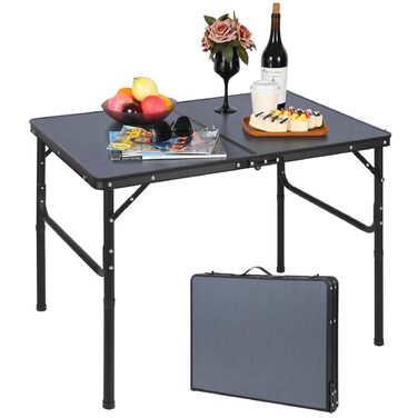 Складний кемпінговий стіл REDCAMP з регульованою висотою 90x60 см, чорно-сірий - для дому, балкону, пікніка