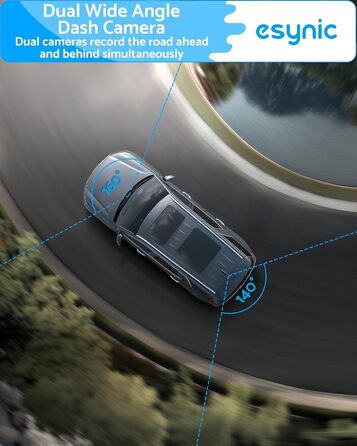 eSynic Mini Dashcam: Автомобільний відеореєстратор з Wi-Fi, 1080P Full HD, 160° Кут огляду, Нічне бачення, G-сенсор, Паркувальний режим, Керування через додаток, 32GB SD-карта в комплекті (Дві камери - передня та задня)