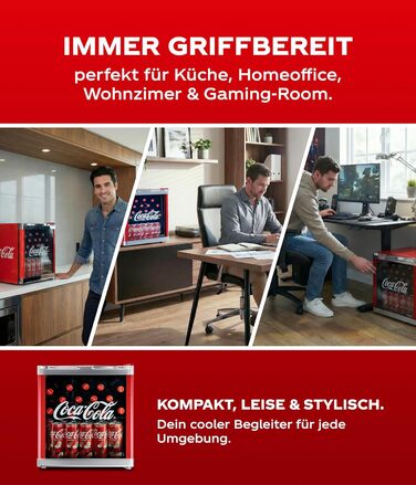 Міні-холодильник °CUBES Coca-Cola 48L з скляною дверцятами - для офісу, вечірок та геймінгу