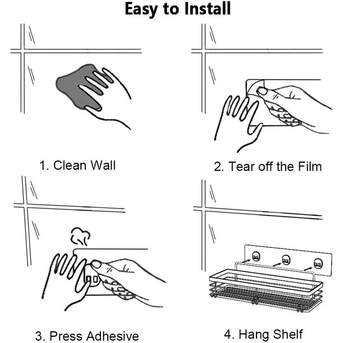 Поличка для душу Orimade без свердління з мильницею та 5 гачками - 3 шт. (срібло)