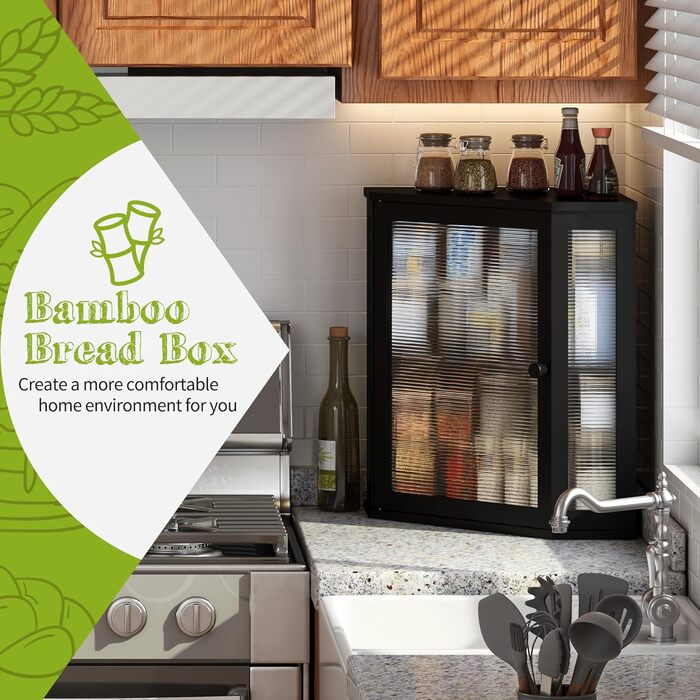 Браслет BMOSU Eck-Brotkasten для кухні, чорний, бамбук, великий, двошаровий, кутовий, Brotaufbewahrungsbehälter