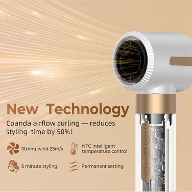 UKLISS Airstyler Pro 7-в-1: Фен-стайлер з авто-локоном, щіткою, випрямлячем, мультистайлером, зменшенням пуху, без екстремального нагріву, білий/золотий