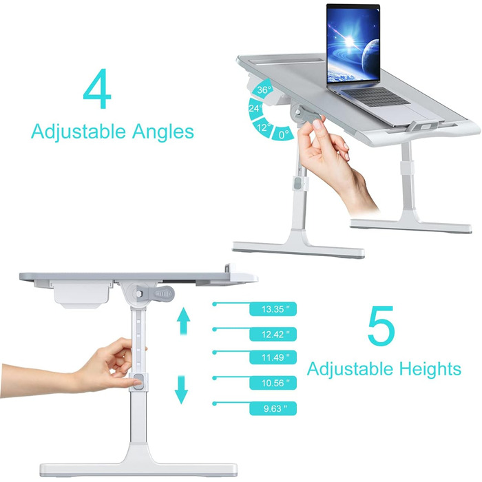 Клеар - Регульований столик-підставка для ноутбука на ліжко/диван/підлогу, XL (15.7'x23.6'), сірий, з двома висувними ящиками