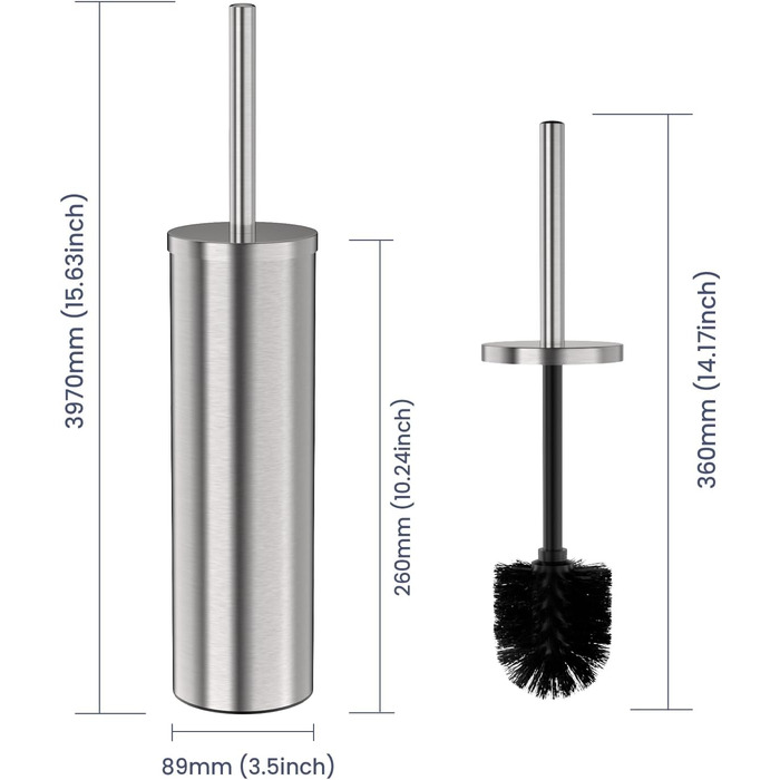 Набір для туалету DOWRY: щітка для унітазу з тримачем, 2 насадки, металева, для ванної кімнати (сріблястий, циліндричний)