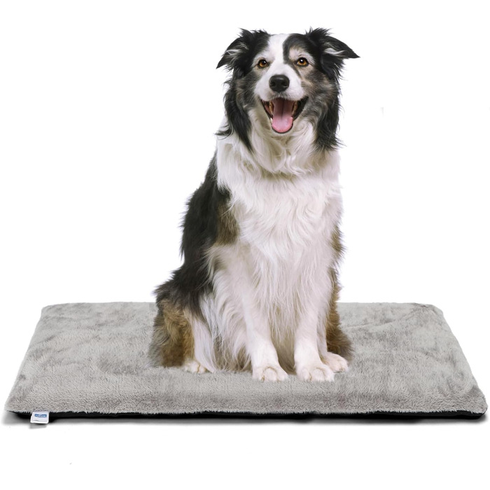 Nobleza Самогріюча килимок для собак і котів, тепла підстилка для домашніх тварин на зиму, килимок для собак з Memory Foam, знімний, м'який плюшевий чохол, сірий, 61x46x4 см (L 91 x W 58 x H 4 см)