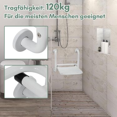 Ansobea Shower Stool for Seniors, Bath Stool, 7-Level Height Adjustable, 41-56 cm, Shower Chair with U-Shaped Hygiene Cutout, Bathroom Stool, Stable for the Shower (Type 6 Foldable Shower Seat)