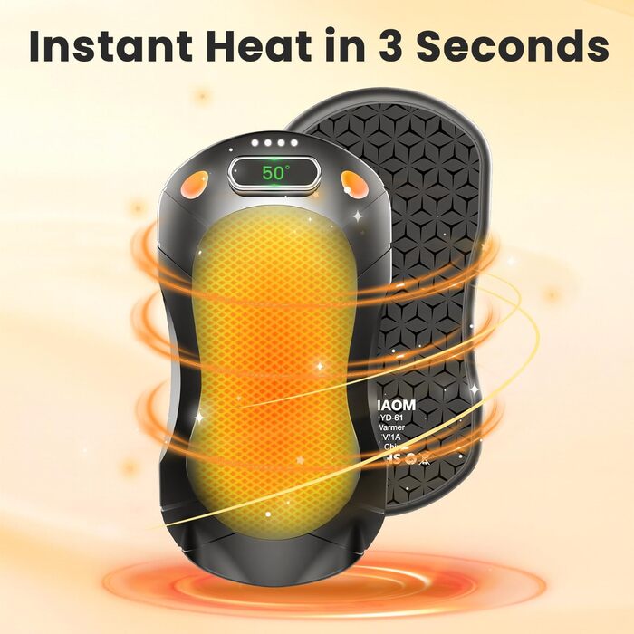 Електричний підігрівач для рук 2 шт. з регулюванням температури (45°C, 50°C, 55°C), 5000mAh, магнітний, компактний, чорний