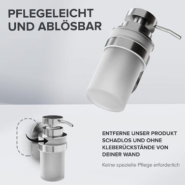 ovimar Soap Dispenser Kegnaes | Silver | Wall Mounting without Drilling | Made of Stainless Steel and White Glass | Extra Large Opening, Easy to Refill | For Bathroom or Kitchen | Hand Sanitizer Dispenser