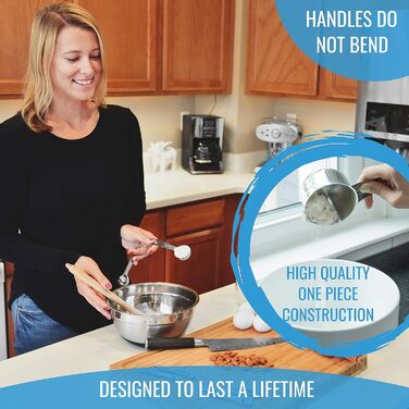 Stainless Steel Measuring Cups and Spoons Set, 16 Pieces, 7 Cups & 7 Spoons + Leveler & Chart - Metal Measuring Spoons and Cups - Stainless Steel Dry Measuring Cups & Liquid Metal