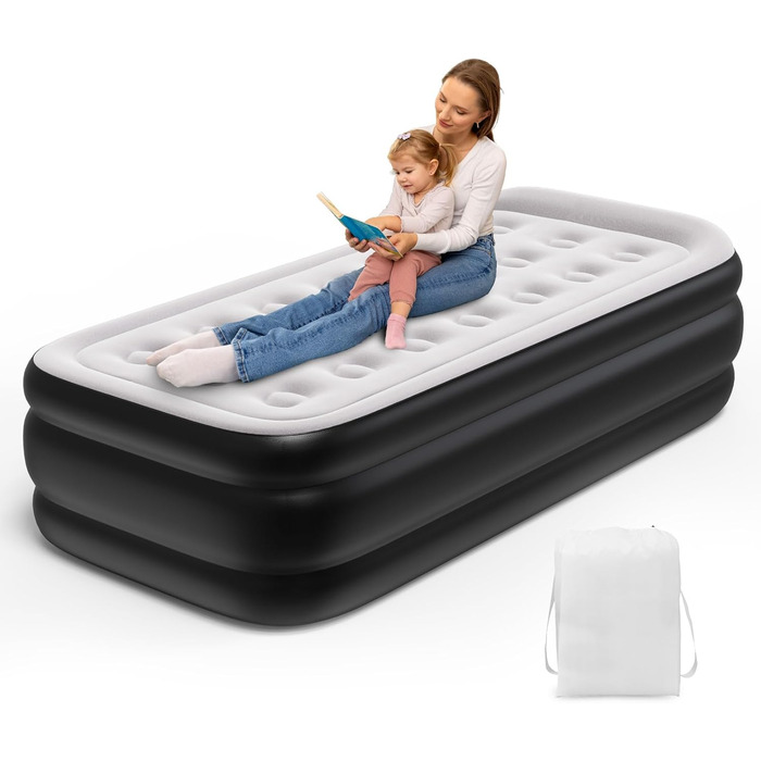 Надувний матрац односпальний з електричним насосом (Чорний, Twin)