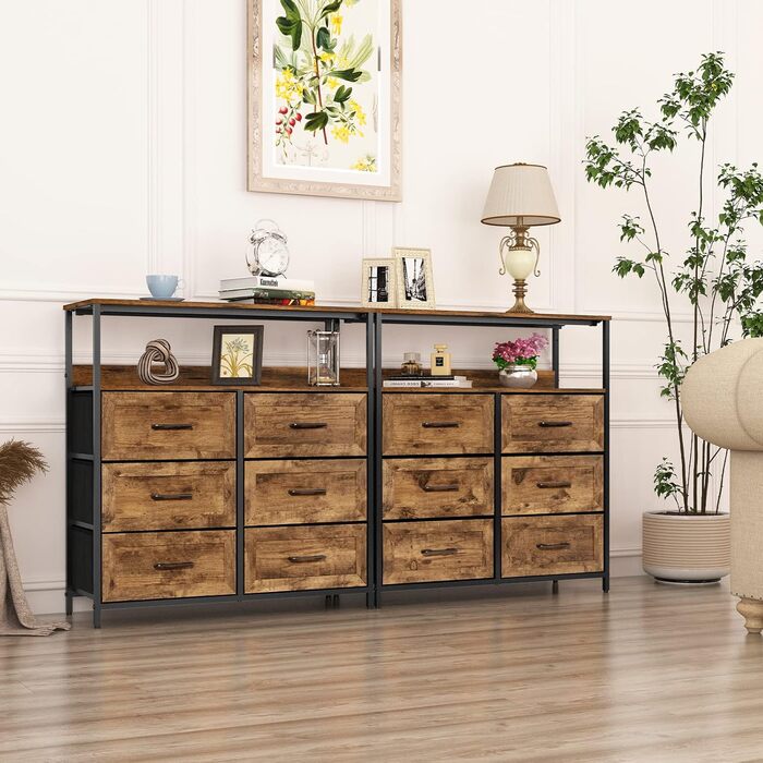 LYNCOHOME Chest of Drawers with Fabric Drawers, Sideboard Entryway Cabinet with 6 Fabric Drawers and Compartments, Drawer Organizer Furniture for Kitchen, Office, Bedroom (Embossed Brown)