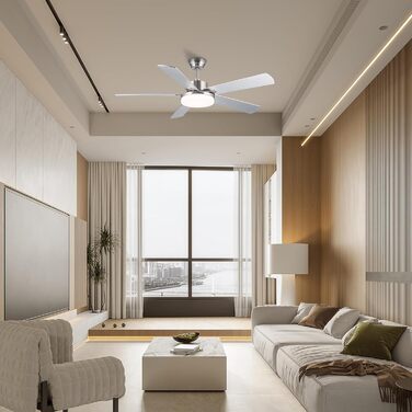 Стеляний вентилятор Newday 153 см з підсвіткою та пультом керування. Тихий вентилятор-лампа з 5 лопатями, DC мотор, реверс, пам'ять, плавне регулювання яскравості