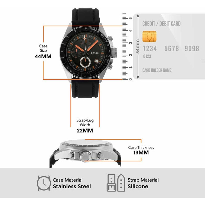 Годинник Fossil Decker для чоловіків, кварцовий хронограф з шкіряним ремінцем (чорний та сірий)