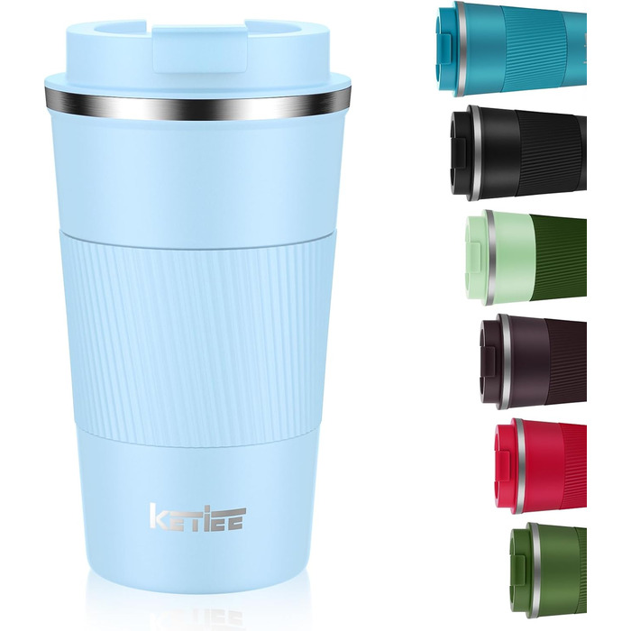 Термокружка для кави та чаю KETIEE 510мл, подвійні стінки, з кришкою, оливковий колір