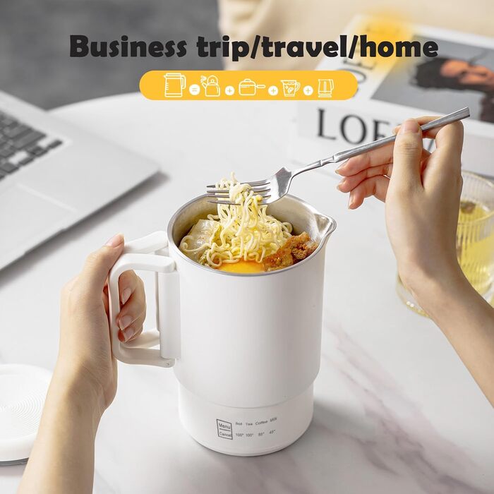 Електричний чайник 0.9л з нержавіючої сталі 304, 1360W, швидке кип'ятіння за 4-6 хв, класичний компактний дизайн, кнопка 1 натискання, автоматичне вимкнення та захист від перегріву, для дому, офісу та приготування кави (кремовий)