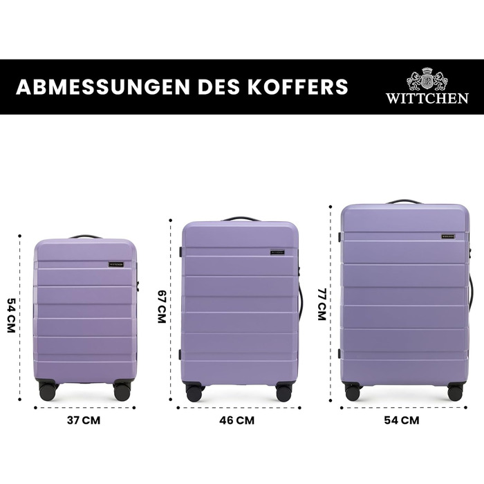 Набір валізWITTCHEN COMODO Line: 3 шт. ABS, телескопічна ручка, TSA-замок, 4 колеса (фіолетовий)