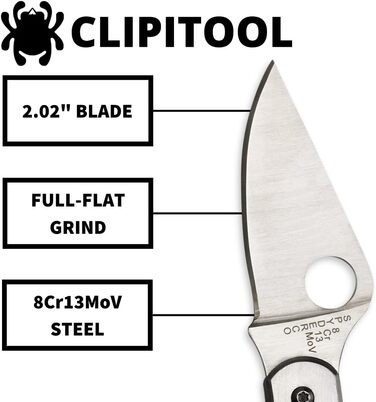 Ніж складаний Spyderco ClipiTool з ножицями, нержавіюча сталь, металевий корпус