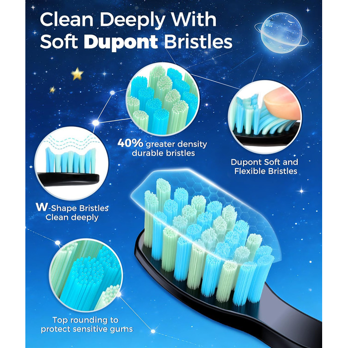 Звукова зубна щітка Schallzahnbürste для дорослих, 8 насадок, 40000 об/хв, 5 режимів, до 30 днів роботи, швидка зарядка, IPX7 водонепроникна, чорна