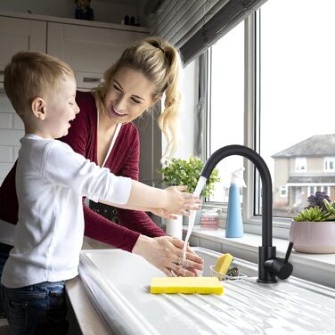 Кран кухонний HOMELODY чорного кольору, 360° поворотний, з високим виливом, з нержавіючої сталі, одноlever, G3/8 з'єднання