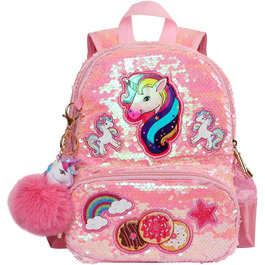 Рюкзак Єдиноріг для дівчинки, дитячий рюкзак з паєтками, персоналізований рюкзак Каваї для школи, рюкзак у дитячий сад/школу, подарунок на день народження/Новий рік, рожевий, 33 см