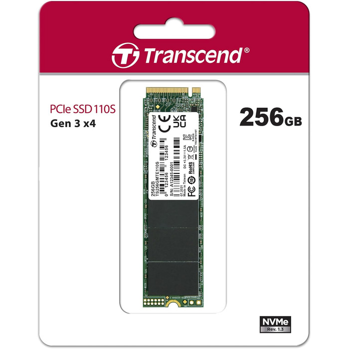 SSD накопичувач Transcend B MTE110S 256GB NVMe PCIe Gen3 x4 M.2 2280 - 3D TLC NAND