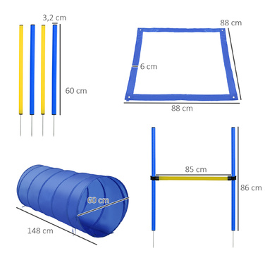 PawHut Dog Agility Set Training Equipment with Tunnel, Weave Poles, Hurdle, and Start Box for Active Dog Training Blue