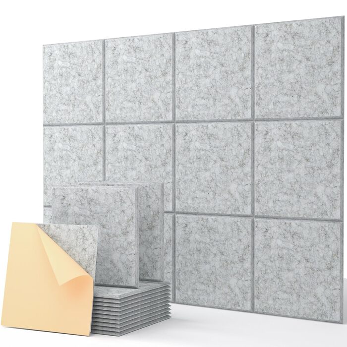 Самоклеючі квадратні акустичні панелі для звукоізоляції стін, шумопоглинаючі плити високої щільності, 30x30x0.9 см, 12 шт, сріблясто-сірі