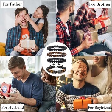 Чоловічий браслет з кульок, набір 4 шт., 6/8 мм, браслет з обсидіану, подарунок для батька, друга, брата, ручної роботи