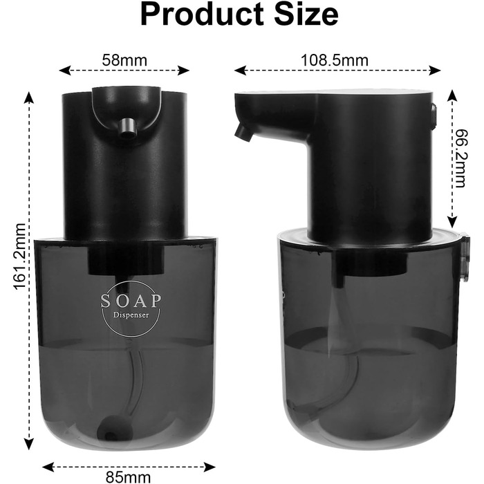 Автоматичний диспенсер для рідкого мила Cuteefun, 400 мл, сенсорний, індикатор заряду, 4 рівні дозування, для ванної/кухні, чорний