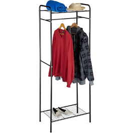 Relaxdays Clothes Rack with Shelf SANDRA, Metal, Coat Rack, with Clothes Rail, Shoe Storage also for Boots, HBT: 166 x 60.5 x 38 cm, honey-brown, (Black)