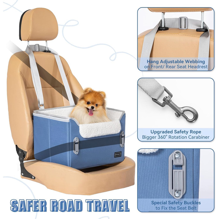 Автокрісло для собак Petfit - безпечне автокрісло для маленьких собак, корзина для собак у машину, автоліжко з миючими чохлами (S, Navy Blue)