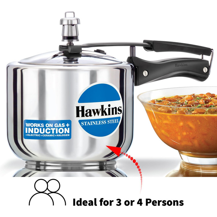 Hawkins Modell B 3 33 Hard Shell Cover L High Stainless Steel Pressure Cooker, small, silver