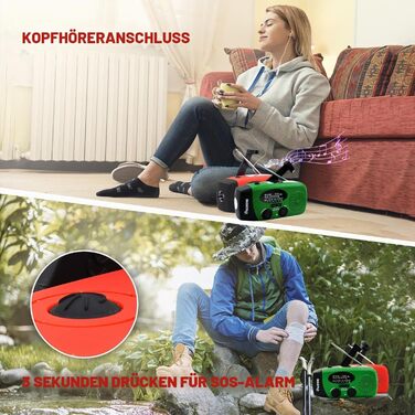 Сонячна радіостанція iRonsnow з ручним заводом, LED-ліхтарем, USB-зарядкою 2000mAh (зелена) - для походу, кемпінгу, надзвичайних ситуацій