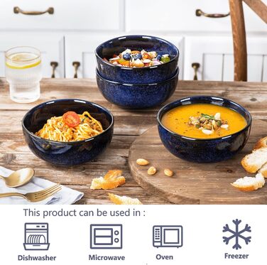 Набір керамічних мисок Vicrays (6 шт., 750 мл) - для супу, салату, рису, десерту, крему. Миски з кераміки, стійкі до сколів, можна мити в посудомийній машині та використовувати в мікрохвильовці.