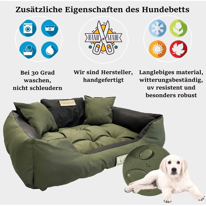 Ортопедичне ліжко для собак King Dog, зелене, M (75 x 65 см), водонепроникне, з силіконовою начинкою