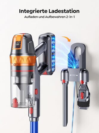 SMOTURE Бездротовий пилосос 650W, 50KPA, для видалення шерсті тварин, 60 хв роботи, самостійна підставка, зарядка на стіні, автоматичний режим для килима/підлоги