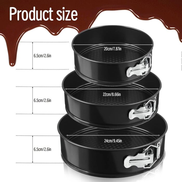 Набір форм для випічки LZYDKH 3 шт. (20/22/24 см) з антипригарним покриттям. Форми для кексів, торти та хліба. Знімний дно.