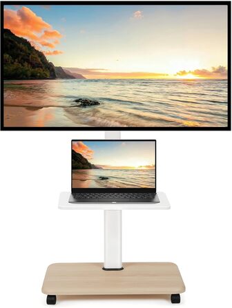 Мобільний ТВ-стіл Hellsehen для LED/LCD/OLED телевізорів 32-70 дюймів (до 45 кг), білий, з регулюванням висоти та блокованими колесами
