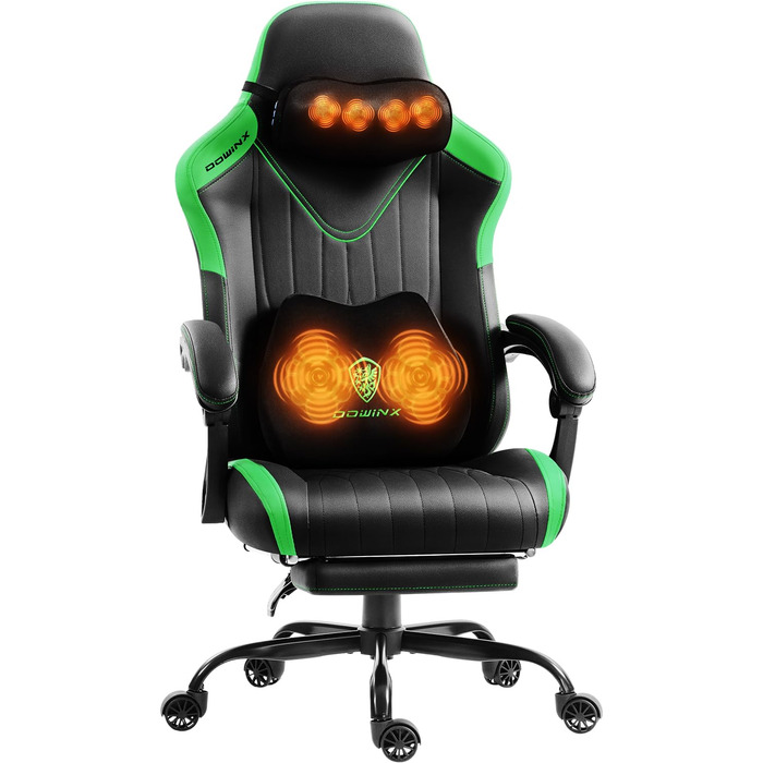 Ігрове крісло Dowinx з масажем, ергономічне, до 135 кг, зелене