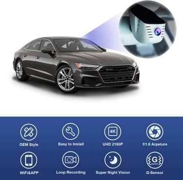 Відеореєстратор Fitcamx для Audi A3 A4 A5 A6 Q3 Q5 Q7 (B8/B9) 2013-2017, 4K UHD WiFi, 64GB карта