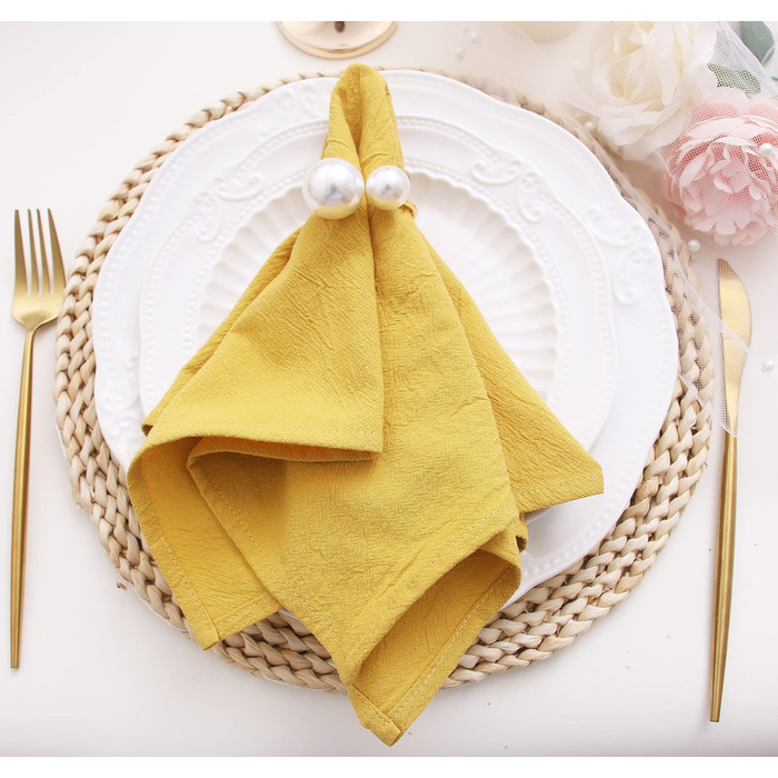 JINVASE Fabric Napkins, 100% Soft Cotton Linen Napkins, Washable Fall Napkins with Hemmed Edges, for Wedding Decorations, Christmas, 16 x 16 inches (12 Pack, Mustard Yellow)